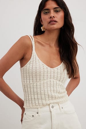 Light Beige Knitted Ribbed Top