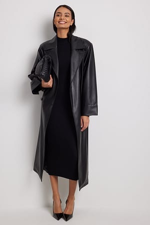 Black Dzianinowa sukienka maxi z wyściełanymi ramionami