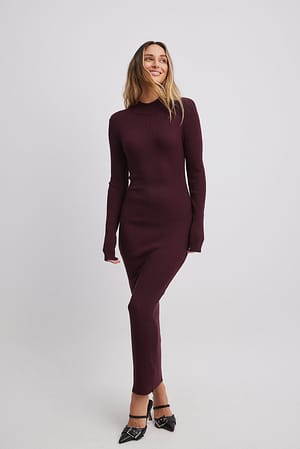 Purple Gebreide maxi-jurk met schoudervullingen