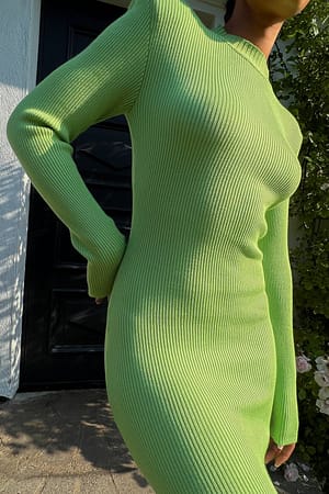 Green Knitted Shoulder Pads Maxi Dress