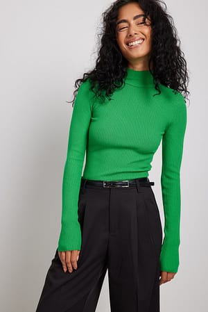 Green Knitted Shoulder Pads Sweater