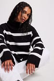 Black/White Stripe Knitted Striped High Neck