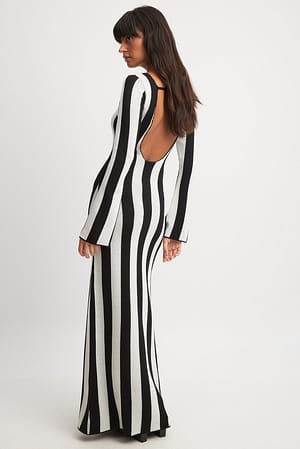 Black/White Stripe Knitted Striped Maxi Dress