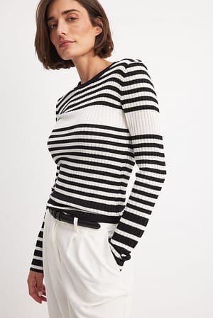 Black/White Fine Knitted Striped Sweater