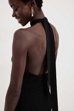 Black Gebreide mini-jurk met strikdetail