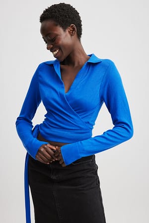 Blue Strikket skjorte med binding
