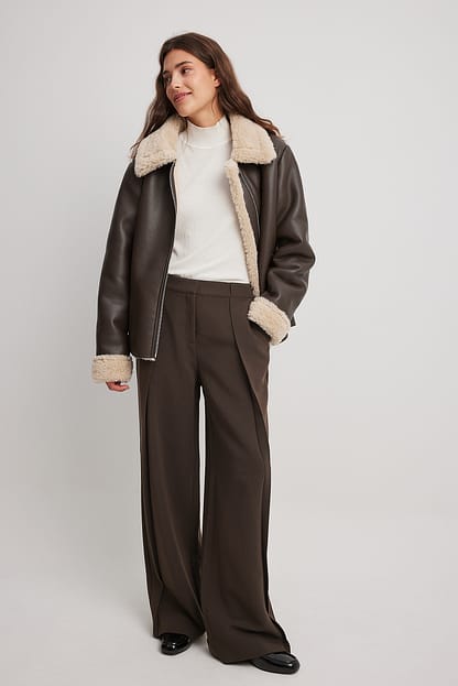 Pleat Detail Suit Pants Brown | NA-KD