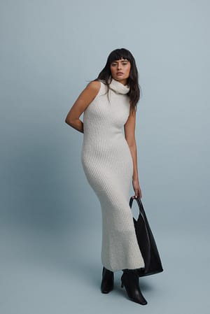 Offwhite Knitted Turtle Neck Maxi Dress