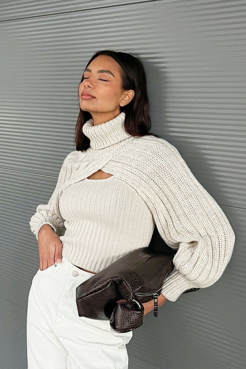 Accessoires Écharpes de Laine | Cardigan ultra court en tricot à col roulé - DQ84974