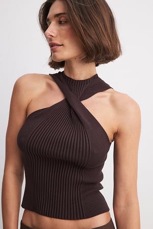 Brown Knitted Twist Top