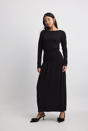 Black Gebreide maxi-jurk met detail op de taille