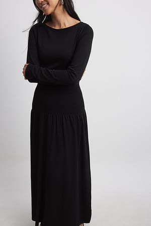 Black Knitted Waist Detail Maxi Dress
