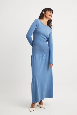 Blue Knitted Waist Detail Maxi Dress