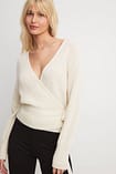 Metal Decor Waisted Knitted Wrap Cardigan