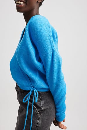Blue Strikket slå om-sweater