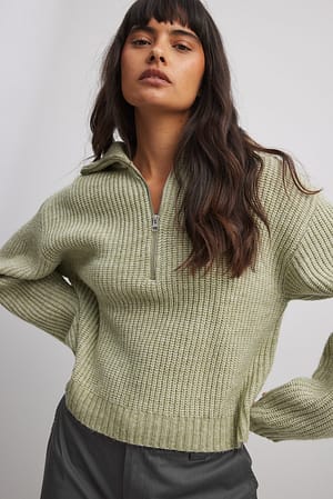 Light Green Pull zippé en tricot