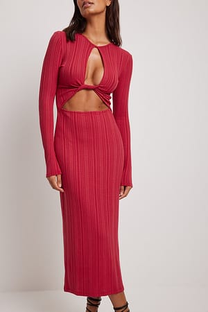 Red Langärmeliges Kleid mit Knotenverzierung