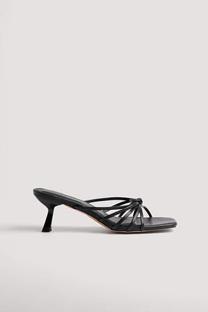 Black Knotted Front Strappy Mules
