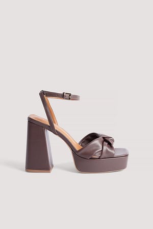 Brown Knotted Plateau High Heels