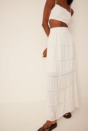 White Lace Detail Maxi Skirt