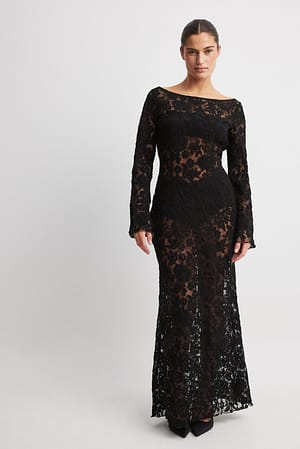 Black Lace Long Sleeve Maxi Dress