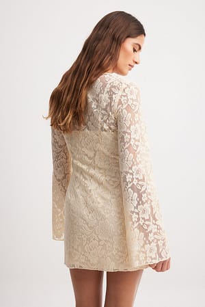 Offwhite Lace Mini Dress