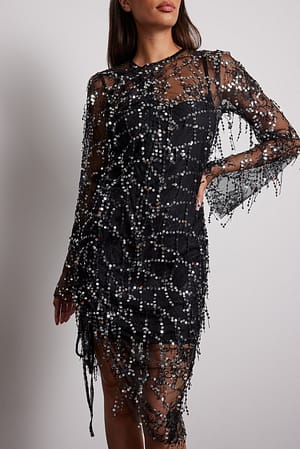 Black Midi-jurk met kant en pailletten