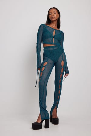Blue NA-KD Trend Lacing Detail Lace Trousers