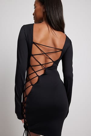 Black Lacing Back Detail Mini Dress