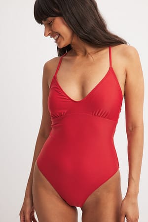 Red Lacing Back Swimsuit