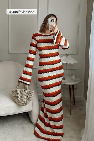 Multicolor Deep Back Striped Maxi Dress