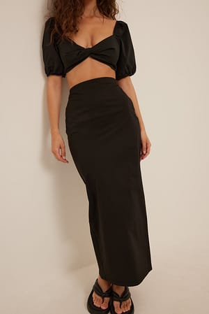 Black Long Slit Detail Skirt