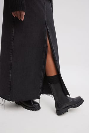 Black Leather Elastic Boots