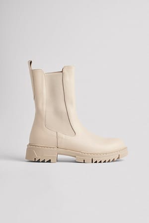Light Beige Leather Profile Chelsea Boots