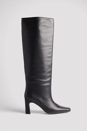Black Leather Shaft Boots