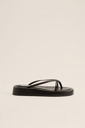 Black NA-KD Shoes Leather Thong Strap Sliders