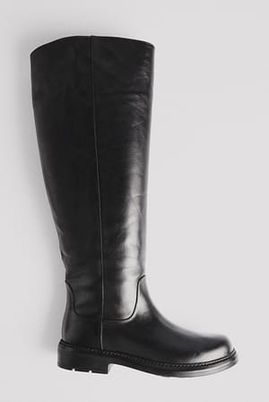 Black Støvler i læder med vidt skaft