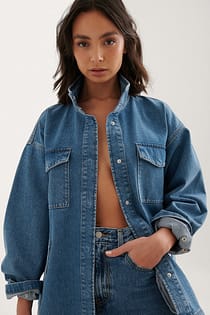 Organic Belted Oversized Denim Jacket Blue | na-kd.com