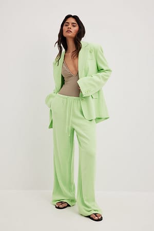Green Linen Blend Drawstring Trousers