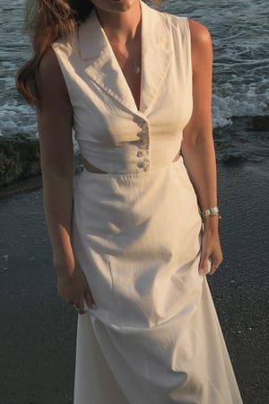 Offwhite Linen Blend Maxi Dress