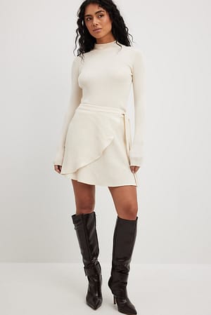 Linen Blend Mini Wrap Skirt Outfit