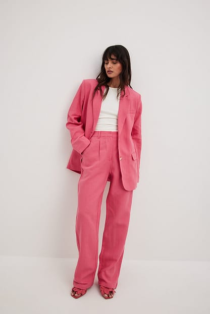 Pink Linen-Blend Oversized Blazer