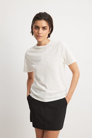 White Linen Blend Round Neck T-shirt