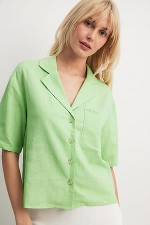 Light Green Linen Blend Short Sleeve Shirt