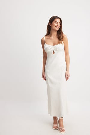 Off White Sukienka midi na wiązanych ramiączkach z mieszanki lnu