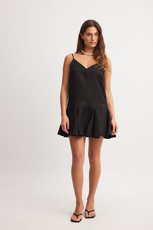 Black Linen Blend V-neck Mini Dress