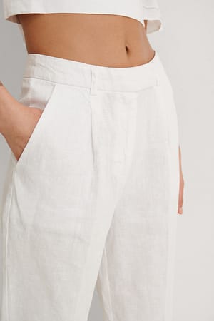 Linen Cropped Pants White | NA-KD