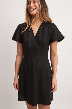 Black Lniana lejąca sukienka mini z wiązaniem na plecach
