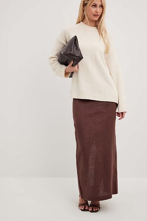 Brown Linen Maxi Skirt