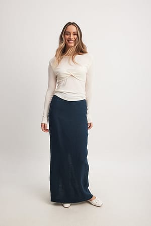 Navy Linen Maxi Skirt
